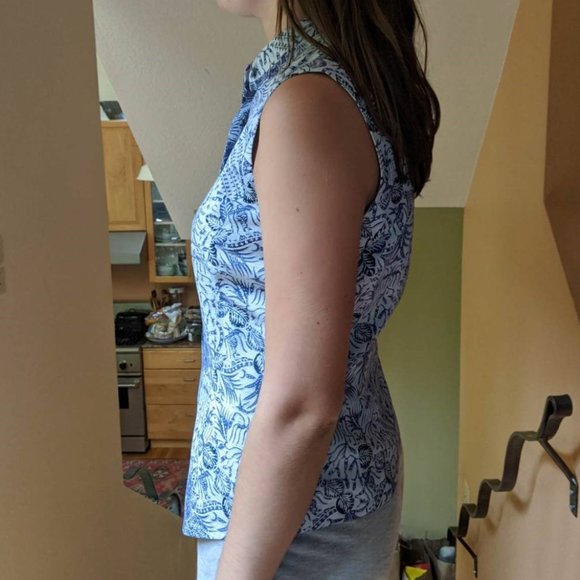 Dana Buchman Silk Damask Sleeveless Vest Mandarin Collar Purple, Black, White - Picture 5 of 14